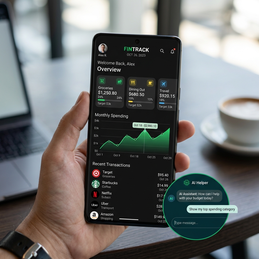 MySaathi Local-AI Budget Tracker Mobile UI
